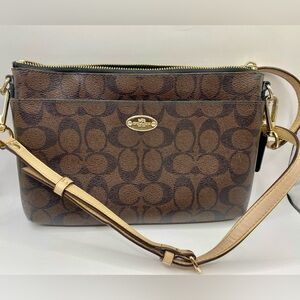 Coach Brown and Tan Signature Crossbody Bag